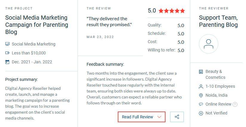 Digital Agency Reseller Receives First 5-Star Feedback on Clutch