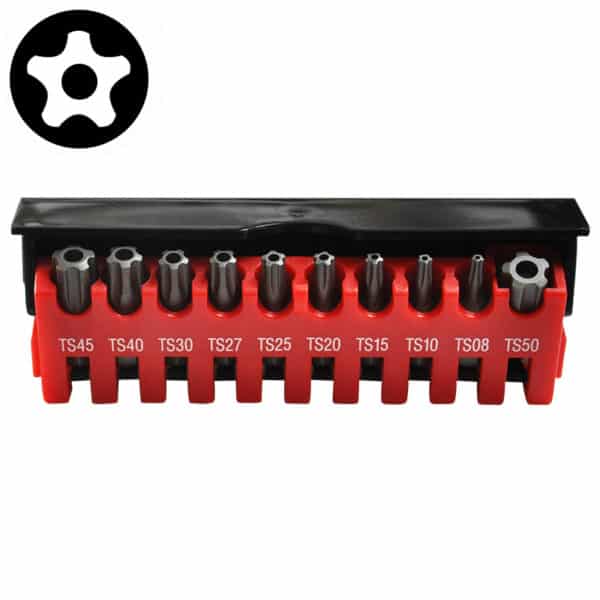 10PC 1/4" FIVE-SIDED STAR TAMPERPRROF BIT SET TS8-TS50 25MML