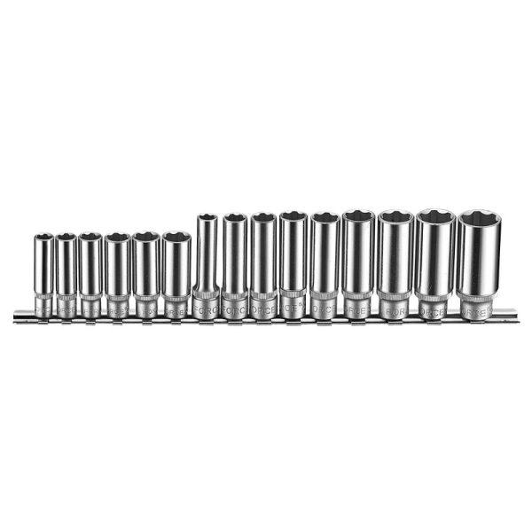 15PC SURFACE DEEP SOCKET SET 1/4"DR. 8-13MM (50MML) 3/8"DR. 8-19MM (63MML)