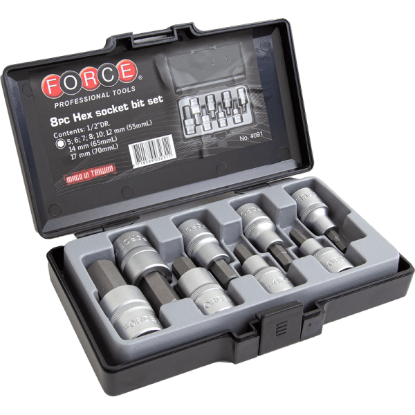 8PC 1/2"DR. HEX SOCKET BIT SET (5-17MM)