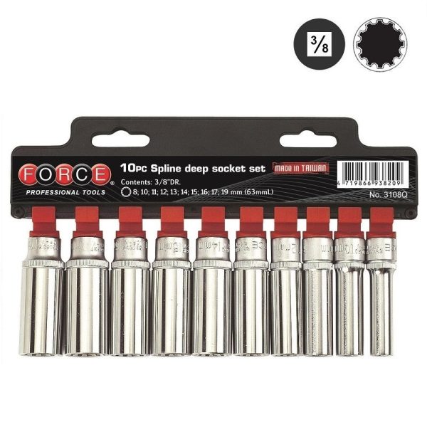 10PC 3/8"DR. SPLINE DEEP SOCKET SET (8-19MM) (63MML)
