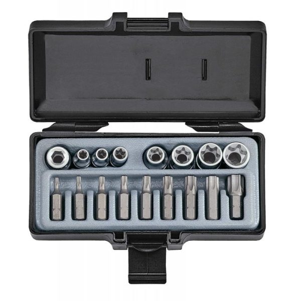 17PC STAR TAMPERPROOF SOCKET & BIT SET 1/4"DR.(E6-E8) 3/8"DR.(E10-E16)