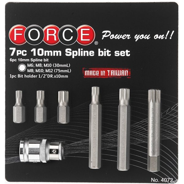 7PC 10MM SPLINE BIT SET 1/2"DR M6-M12