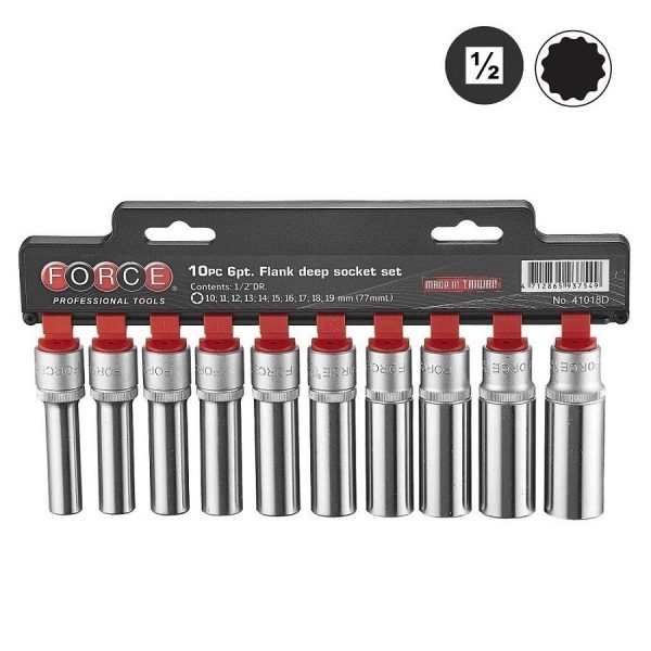 10PC 1/2"DR. 12PT. DEEP SOCKET SET 10-19MM 77MML