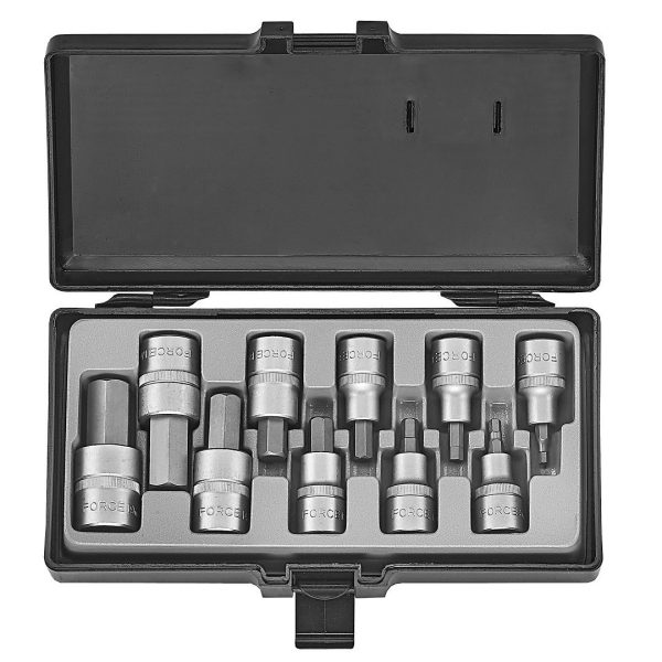10PC 1/2"DR. HEX SOCKET BIT SET (5/32"-1/2" 55MML) (9/16";5/8" 65MML) (3/4" 70MML)