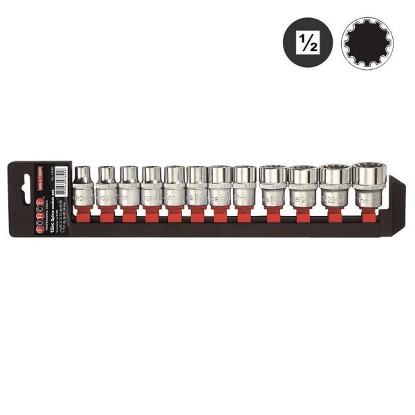 12PC 1/2"DR. SPLINE SOCKET SET (10-24MM)