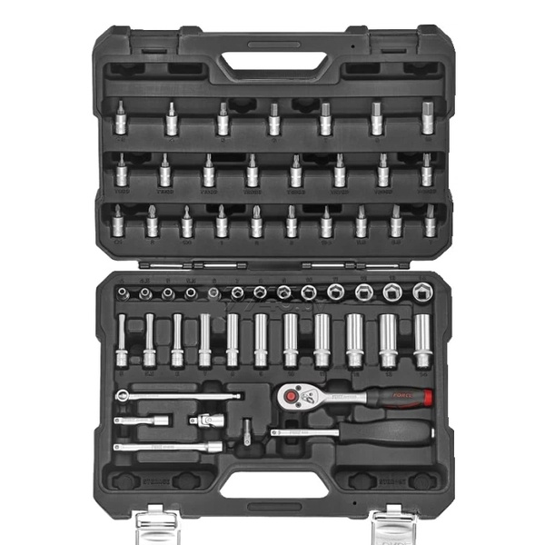 FORCE 56PC 1/4"DR. 6PT FLANK SOCKET COMBINATION SET 4-14MM 72 TEETH