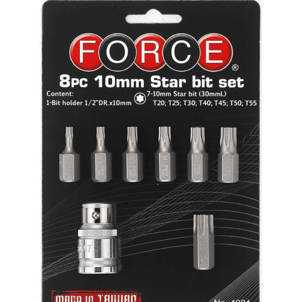 FORCE 8PC 10MM STAR BIT SET 3/8"DR T20-T55