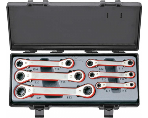 FORCE 6PC 15' OFFSET RATCHET STAR WRENCH SET (E6XE7-E22XE24)