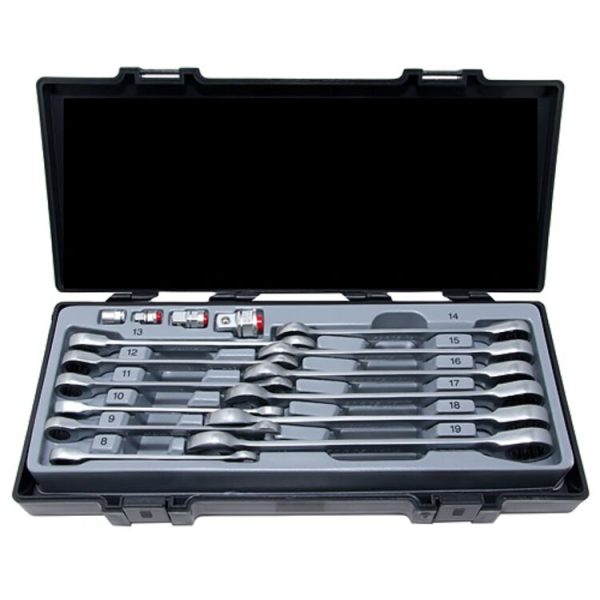 FORCE 16PC FLAT RATCHET WRENCH & ADAPTER SET (8-19MM)