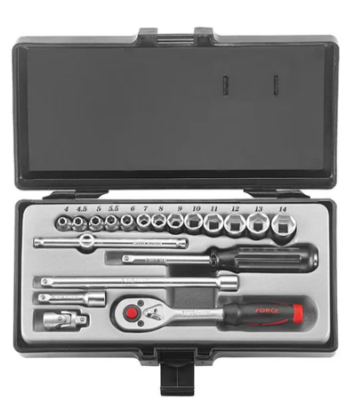 FORCE 19PC 1/4"DR. 12PT SOCKET SET (SAE) 5/32"-9/16"