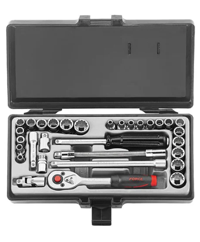 FORCE 31PC 1/4"DR. 6PT SOCKET COMBINATION SET (4-14MM) (3/16"-9/16") 72 TEETH