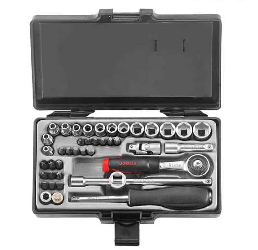 FORCE 42PC 1/4"DR. 6PT FLANK SOCKET COMBINATION SET (SAE) 5/32"-9/16"