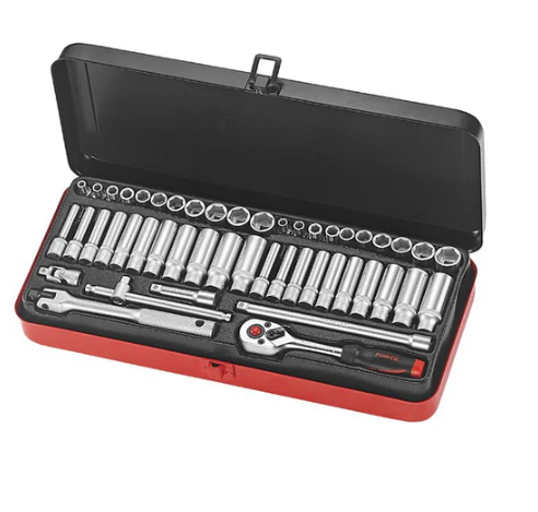 FORCE 48PC 1/4"DR. 6PT FLANK SOCKET COMBINATION SET (4-14MM) (3/16"-9/16")