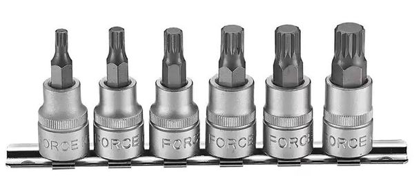 FORCE 6PC 3/8"DR. SPLINE SOCKET BIT SET (M5-M12) (50MML)
