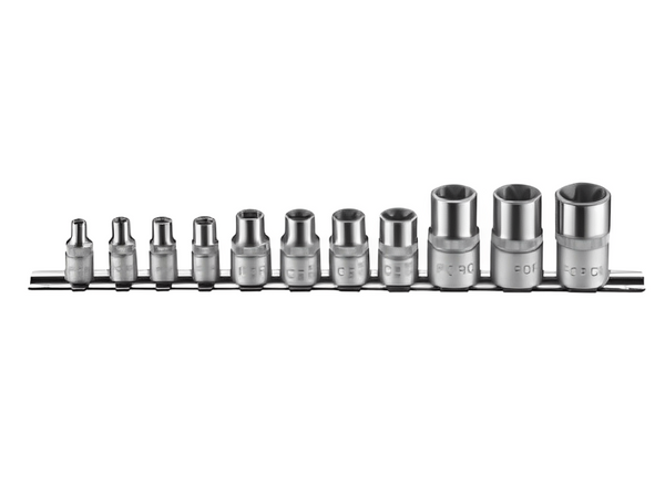 FORCE 11PC STAR SOCKET SET (1/4"DR.E5-E8) (3/8"DR.E10-E14) (1/2"DR.E16-E20)