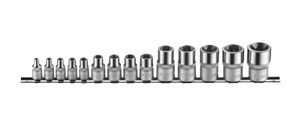 FORCE 14PC STAR SOCKET SET (1/4"DR.E4-E8) (3/8"DR.E10-E14) (1/2"DR.E16-E24)