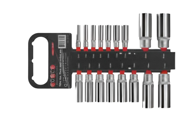 FORCE 17PC 6PT. FLANK DEEP SOCKET SET (1/4"DR.6-12MM) (3/8"DR.13-18MM) (1/2"DR.19-24MM)