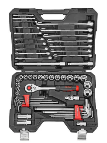 FORCE 62PC 1/2"DR. 6PT. SOCKET, L KEY & COMBINATION WRENCH SET (10-32MM)